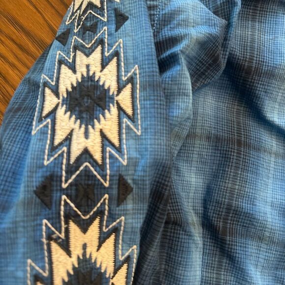 Panhandle Rough Stock Cotton size L Blue Plaid Western Shirt. Pearl snap. - Picture 6 of 12